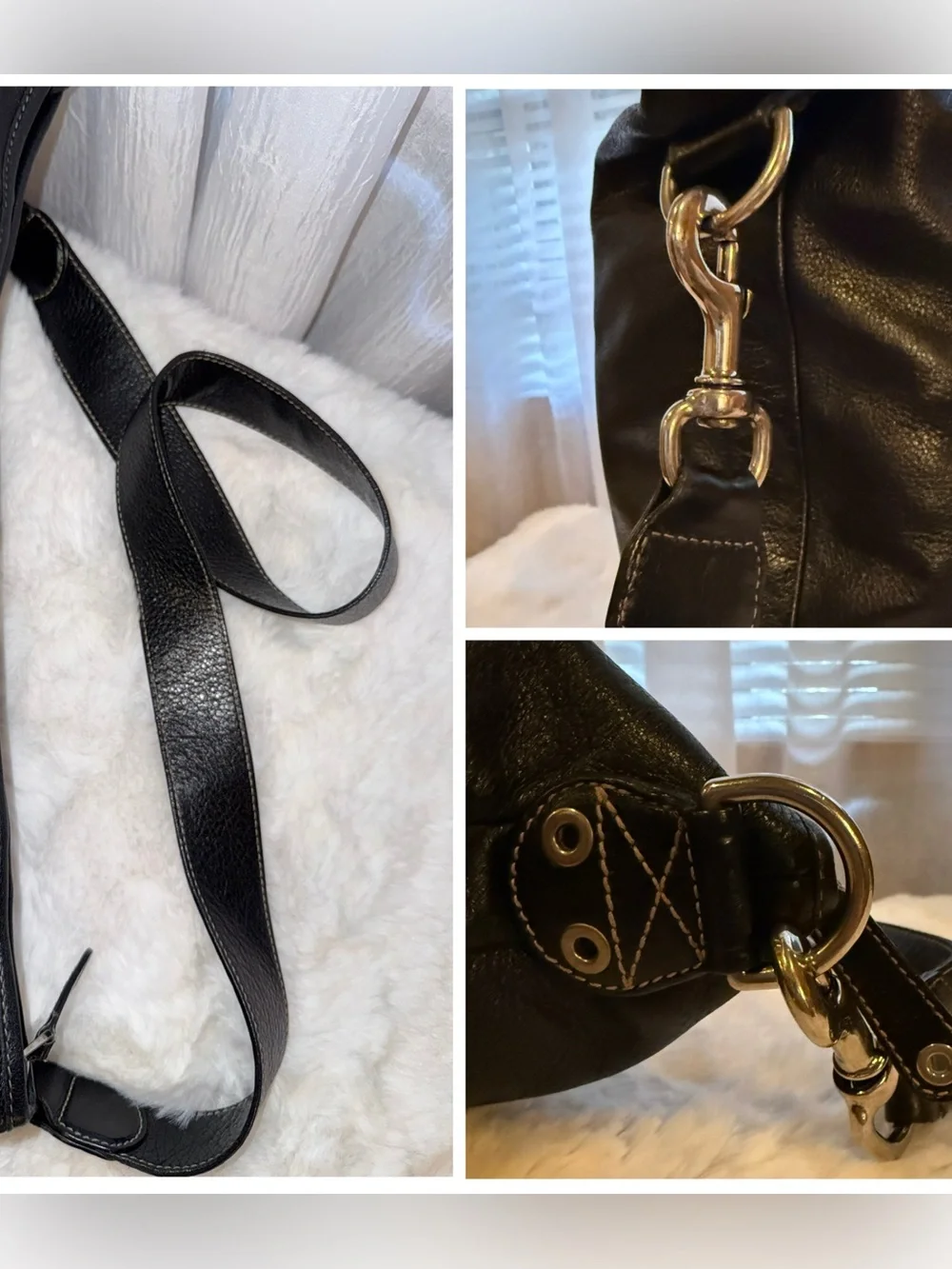 Gucci Black Pebbled Leather Messenger Bag with Silver Hardware